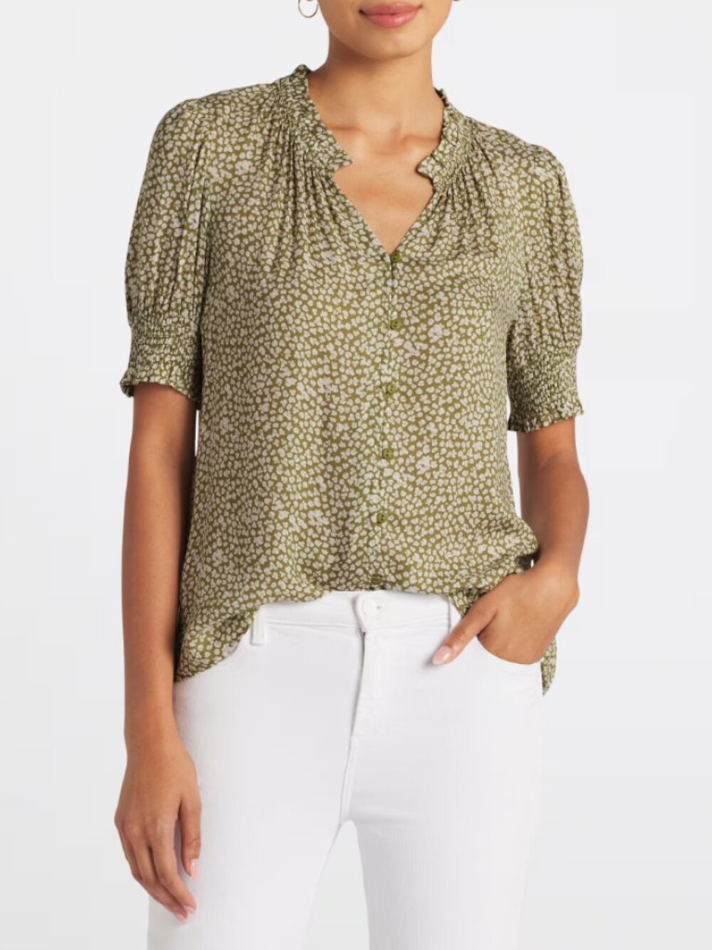 Les Serein Victoria Button Detail Light Green Blouse XL